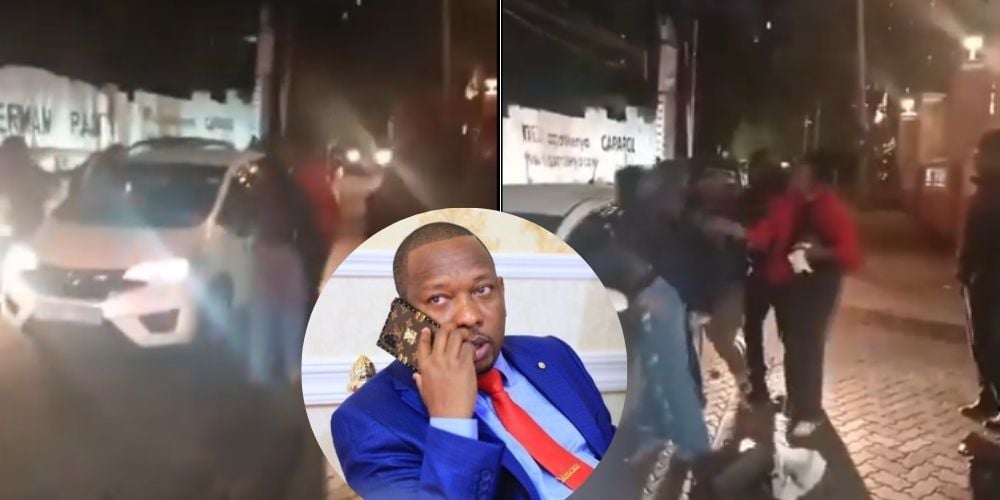 Collage of Former Nairobi Governor Mike Sonko and the cab driver getting assaulted.